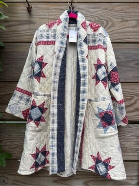 Vintage Quilted Star Patchwork Coat - Red, Blue & Cream